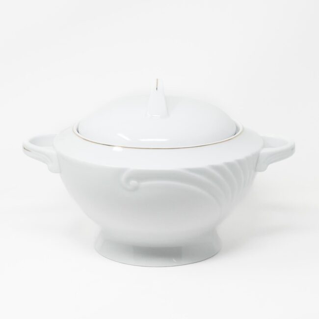 Juego de Soperas de Porcelana Blanca (2 piezas) Lubeck R, con Tapa y Filo de Oro 1 LUBECKR-porcelana blanca franquihogar