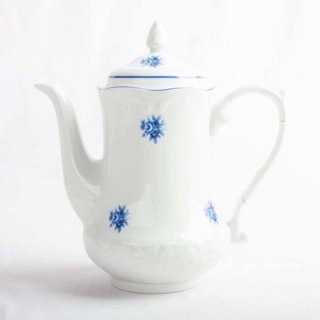 vajilla CREMERA LECHERA CAFE AZUCARERO lubeck blue porcelana blanca fine porcelain TAZA