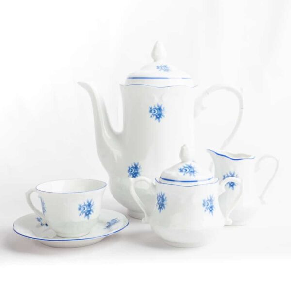 vajilla CREMERA LECHERA CAFE AZUCARERO lubeck blue porcelana blanca fine porcelain TAZA