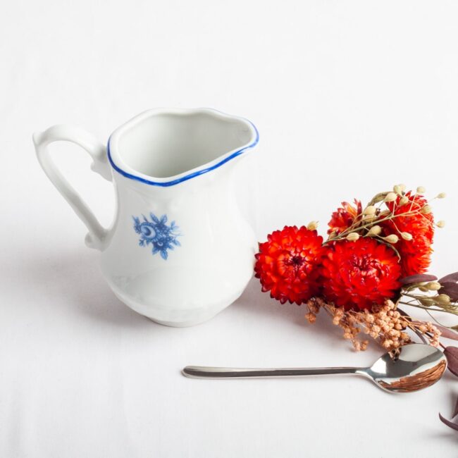 vajilla CREMERA LECHERA CAFE AZUCARERO lubeck blue porcelana blanca fine porcelain TAZA
