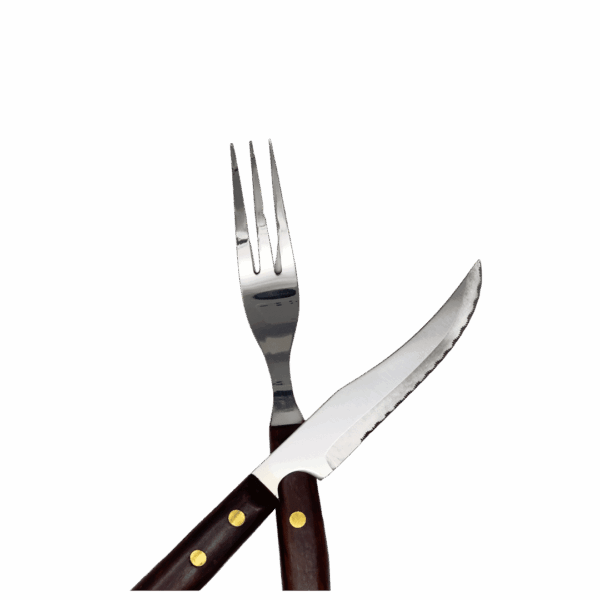 Juego de Cuchillos y Tenedores Timber Steel Cutlery Set – de Madera (6 Piezas) 3 tenedores 3 cuchillos steak