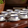 Juego de boles consomé de porcelana blanca (24 piezas) Duisburg, 12 boles consomé con asas (35 cl), 12 platillos para tazas, azul cobalto y filo de oro 4 Consome duisburg estilo vida