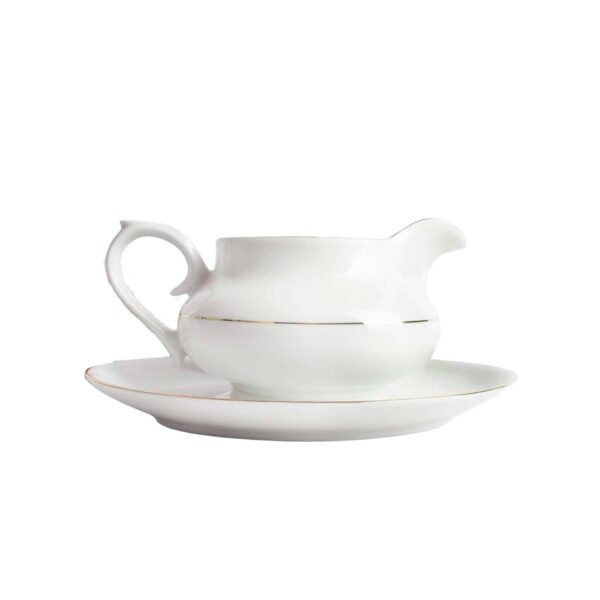 Juego de salsera de porcelana blanca de caolín y plato de apoyo (2 piezas) Bremen, 1 salsera (35 cl), 1 plato (25 x 14 cm)