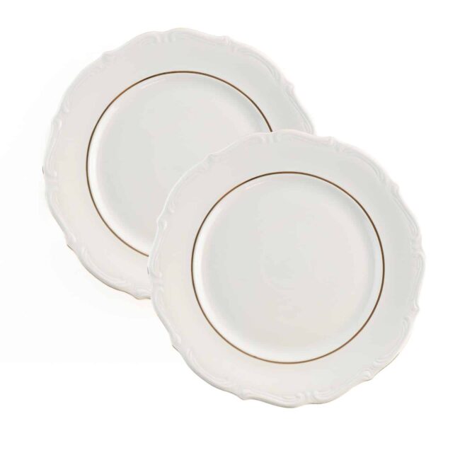 Platos de Presentación de Porcelana Blanca con Filo Dorado (2 Piezas) Rhein, Vajilla Elegante y Clásica para Mesa, Banquetes, Celebraciones y Regalo Especial 1 plato presentación porcelana blanca fuente rhein