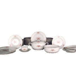 Vajilla Irina Bidasoa (56 piezas) en Porcelana Blanca con Relieve Floral y bordes Dorados