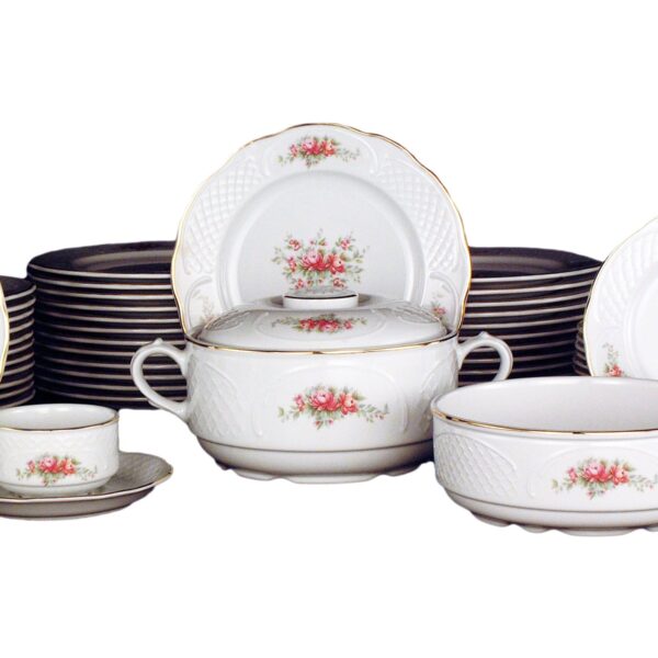 Alternative view of Vajilla Irina Bidasoa (56 piezas) en Porcelana Blanca con Relieve Floral y bordes Dorados