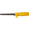 Cuchilo deshuesador 13cm Steal beta pro, con empuñadura amarilla, fondo blanco