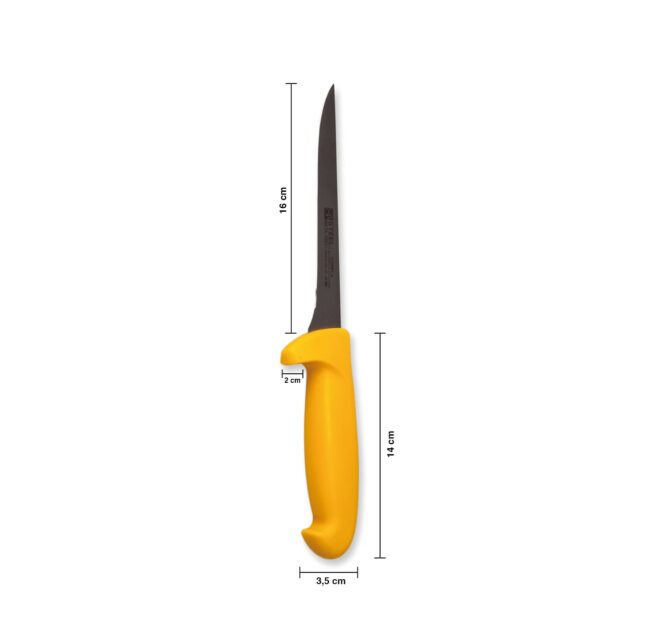 cuchillo deshuesador amarillo con fondo blanco