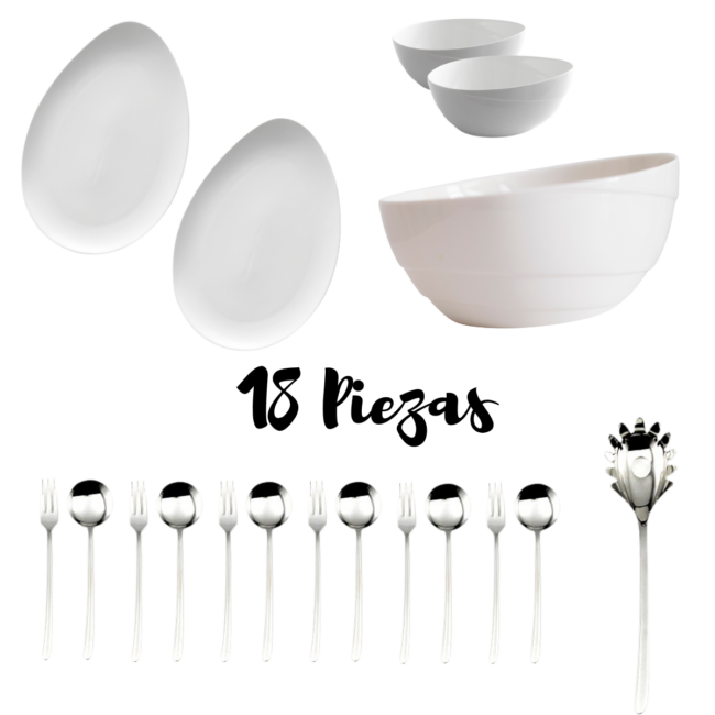 Trento, pasta, cubiertos de acero inoxidable. Platos y boles de porcelana blanca.