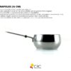 cazo de acero inoxidable de 16 cm sobre fondo blance, con mensaje sobre su utilidad y beneficios