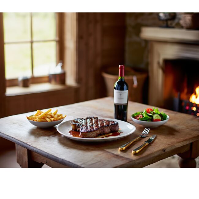Cruz Nuremberg Juego Chuletero 26 piezas, acero inoxidable con decorado en oro, set de cuchillos y tenedores para carne.
