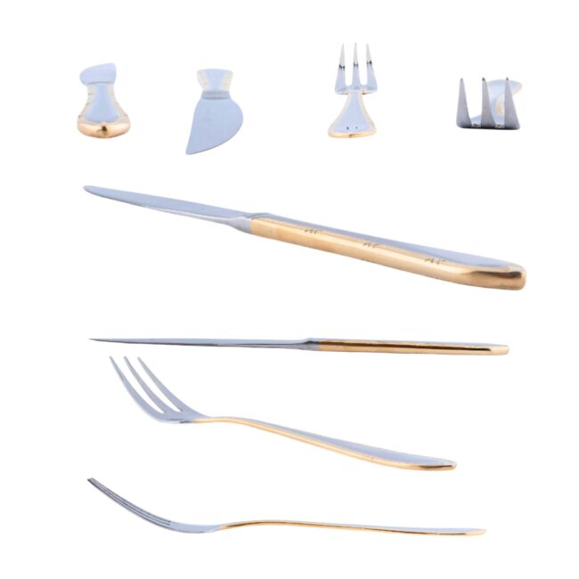 Cruz Nuremberg Juego Chuletero 26 piezas, acero inoxidable con decorado en oro, set de cuchillos y tenedores para carne.