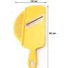 CRC Rallador Mandolina Circus, 3 cuchillas intercambiables de acero inoxidable con lámina escurridora y protector de mano, 28 x 14 cm, amarillo 4 rallador amarillo de plastico sobre fondo blanco, tienen numeros y simbologia que ayudan a describir su tamaño 28x14 cm,