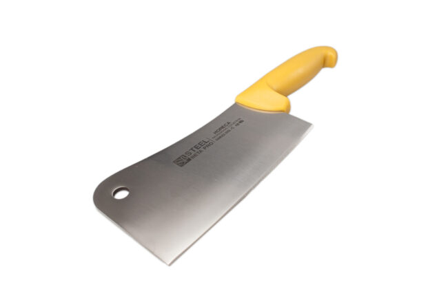 Macheta profesional de acero inox, empuñadura amarilla, Stell Beta Pro.