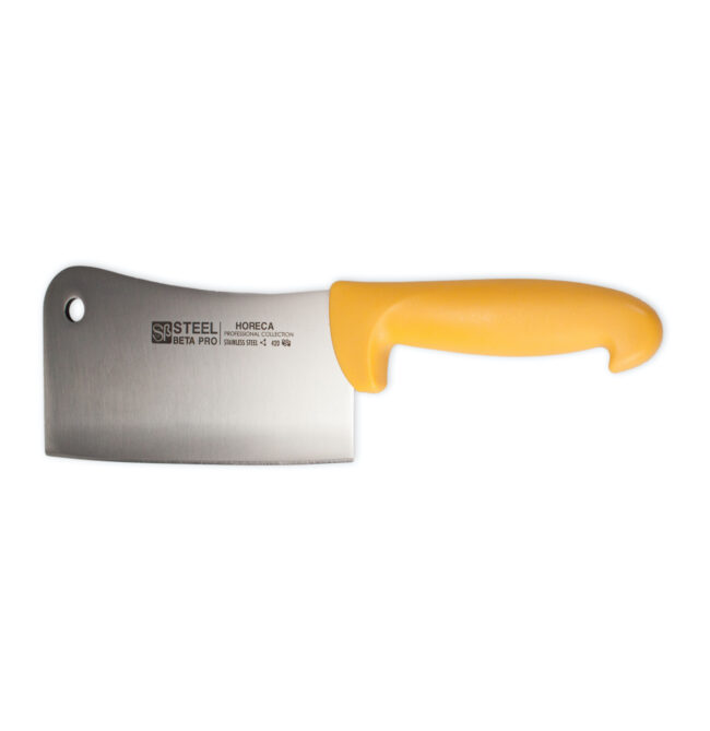 Macheta profesional de acero inox, empuñadura amarilla, Stell Beta Pro.