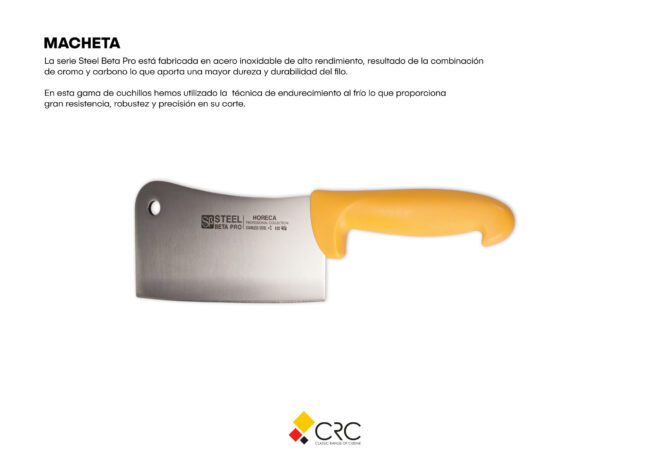 Macheta profesional de acero inox, empuñadura amarilla, Stell Beta Pro.