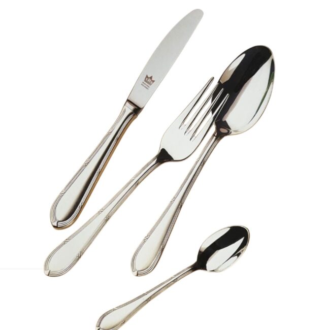 CRC Cruz de Nuremberg 1210 Cubertería 120 piezas, acero inoxidable con baño de plata, servicio completo con cubiertos de pescado y piezas de servir 1 cruz nuremberg plata