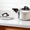 CRC Komfort Olla Baja Presión 24 cm con Sartén 24 cm y Tapa 24 cm, Cierre Quick Lock, Válvula de Vapor y Ventana de Cristal, Acero Inoxidable 3 Bateria Komfort 6