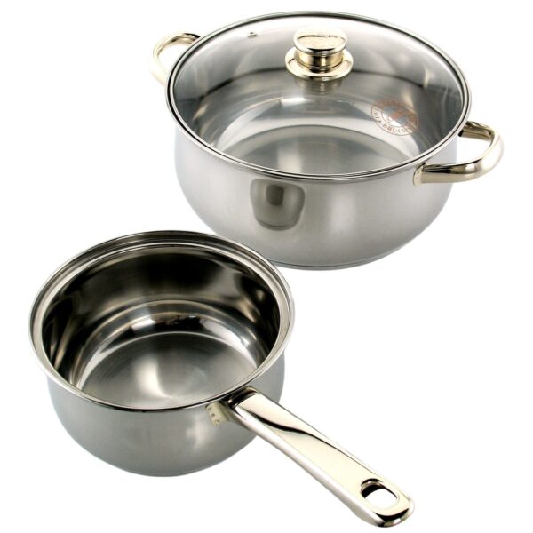 Alternative view of CRC Chef Royal Batería de Cocina (3 Piezas) de Acero Inoxidable en Decoracion Dorado, Cazuela 24 cm con tapa + Cazo 16 cm