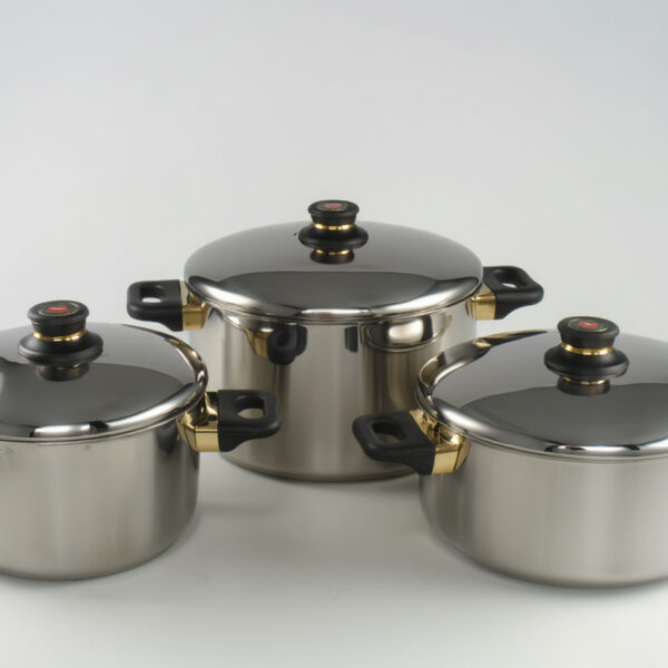 CRC Gourmet Maitre Set de Cazuelas (3 piezas) con tapa en acero inoxidable (16, 20 y 24 cm)