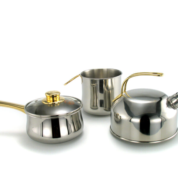 CRC Chef Royal (3 Piezas) de Acero Inoxidable Tetera/Hervidor, Cueceleches y Cazo 16 cm con Tapa de Cristal, Cocina y Calentado Diario
