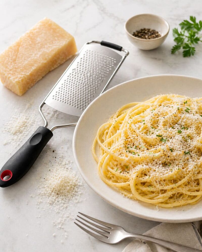 Plato de pasta con queso rallado